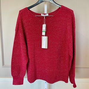 Tommy Bahama NWT Women's XL Sweater Red Bonita Sequin Ottoman Sparkle Crew $128